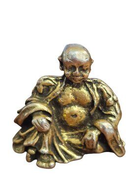 Mini Buddha Brooch Gold Tone Vintage Style Spiritual Pin Small Figurine